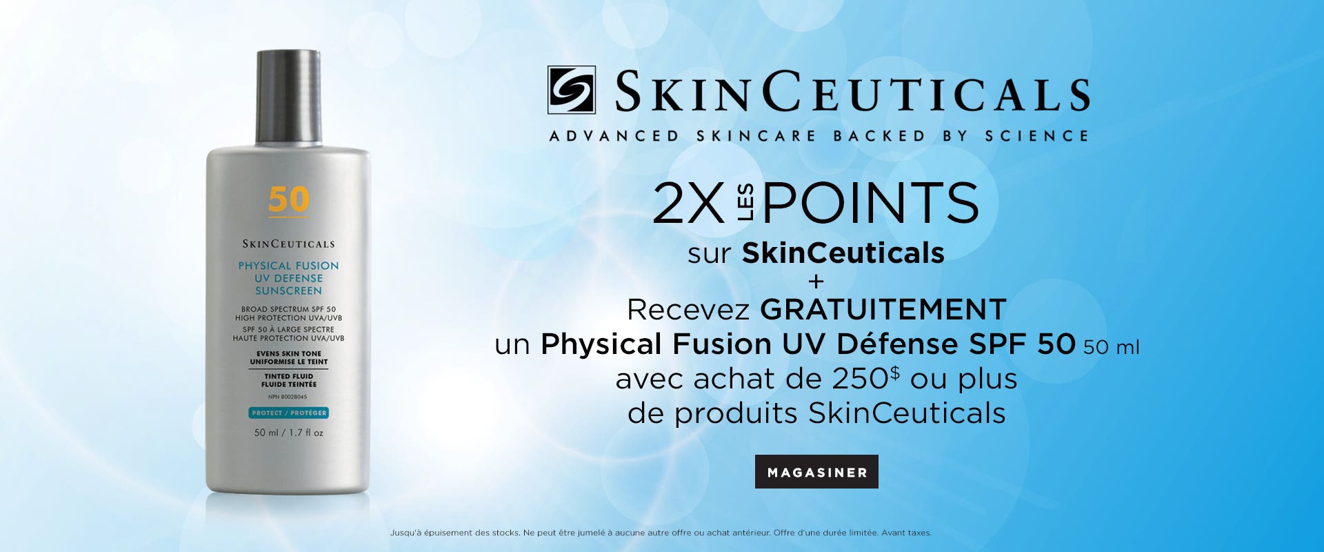 Receive a FREE SkinCeuticals Physical Fusion UV Defense SPF 50 with the purchase of $250+ in SkinCeuticals products.